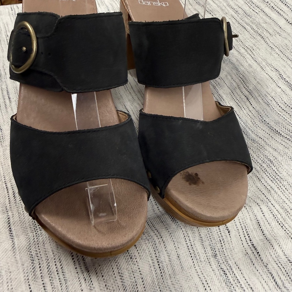 Dansko Ramona Black Suede Platform Heel Size 39 Studded Slip On Sandal Comfort - Picture 2 of 10